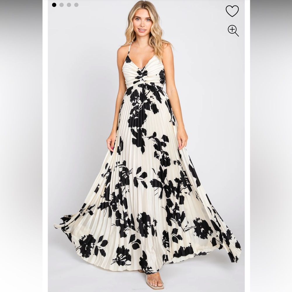 Ivory Floral Satin Pleated Maternity Gown